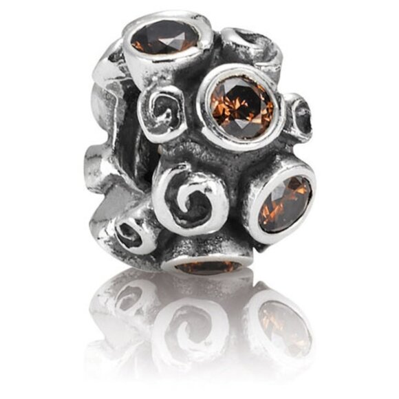 PANDORA Brown Primrose Path Charm Authentic Silver Brown Zirconia Swirl Pattern - Picture 12 of 12